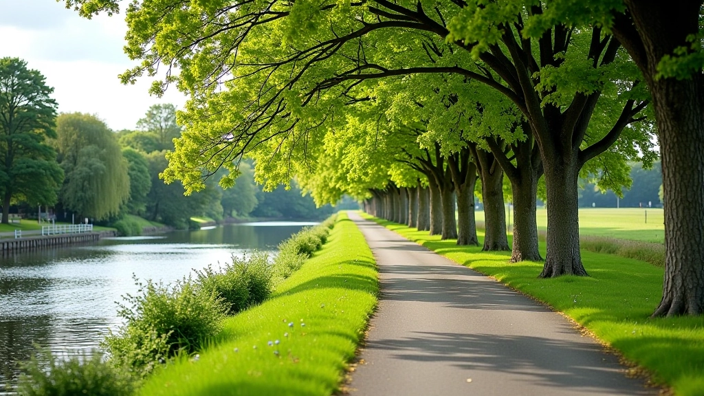 Ennis riverside promenade pathway with scenic water views and mature trees lining the route