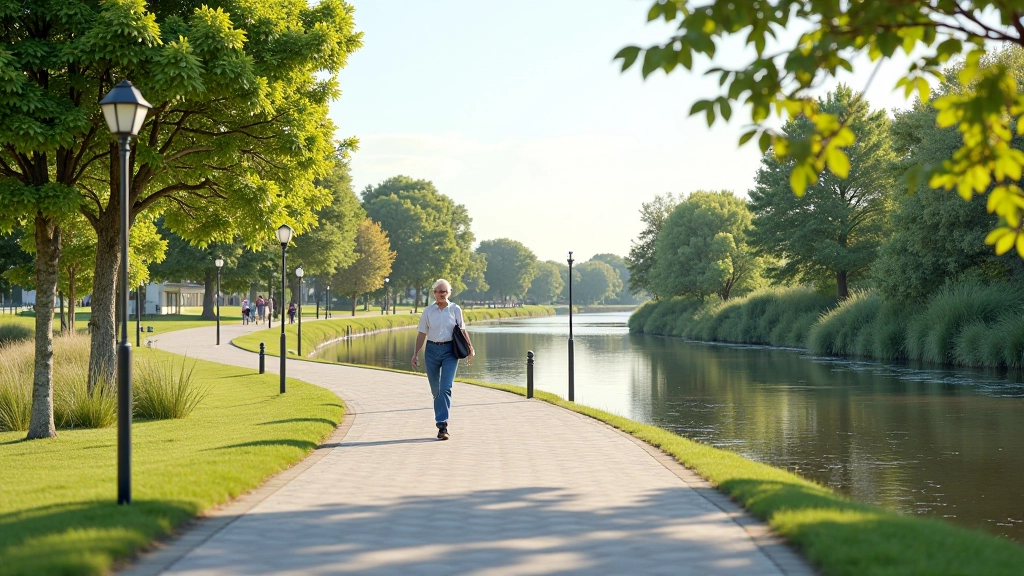 Ennis riverside promenade starting point with rest areas visible