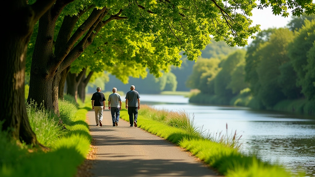 Beautiful riverside walking path in Ennis with mature trees and peaceful atmosphere